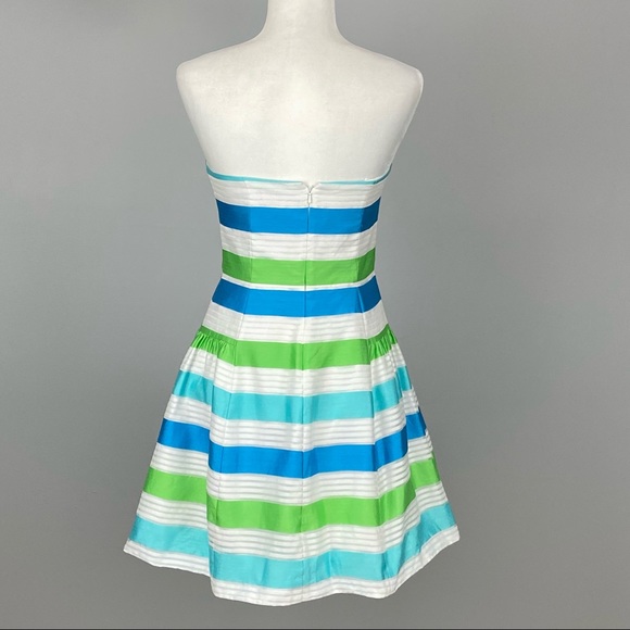 Lilly Pulitzer Womens Jordan Strapless Dress Corded Organza Stripe Blue Green 2 - Picture 7 of 12